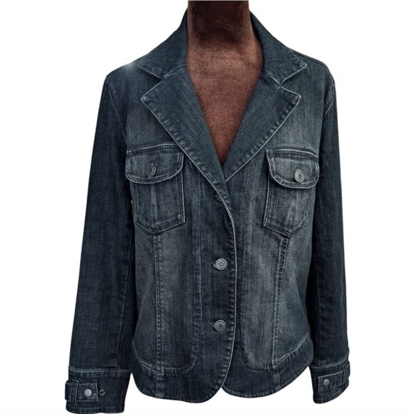 black size L v-neck denim  jean jacket - Picture 1 of 7